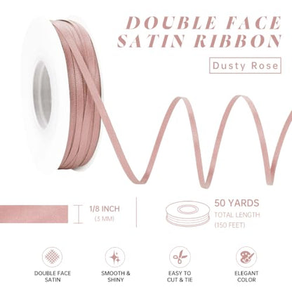 MAYREEL Dusty Rose Satin Ribbon 1/8 Inch Thin Double Faced 50 Yards - color: Dusty Rose, size: 1/8 Inch