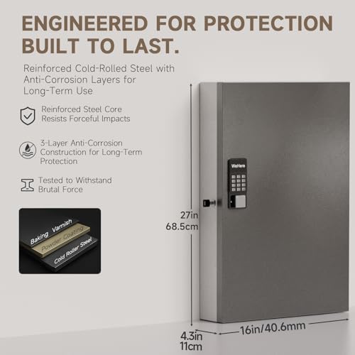 192 Key Lock Box Smart Key Organier Cabinet with Keypad & App for Office - size: 4.3inx16inx27in