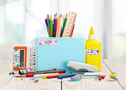 Bright Graphic Dots Designer Assorted Name & Address Labels with Elegant Plastic Dispenser - size: 500 Labels, style: Graphic Dots