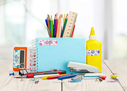 Bright Graphic Dots Designer Assorted Name & Address Labels with Elegant Plastic Dispenser - size: 250 Labels, style: Graphic Dots