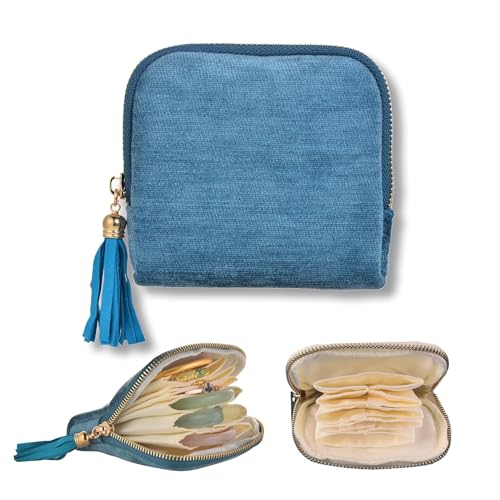 Jewelry Organizer Case, Small Travel Velvet Pouch, Portable - color: Ocean Blue