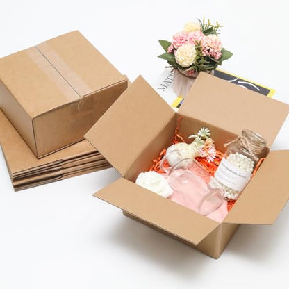 6 Pack 8x8x4 Shipping Boxes Brown Corrugated Cardboard Mailers - size: 8x8x4in