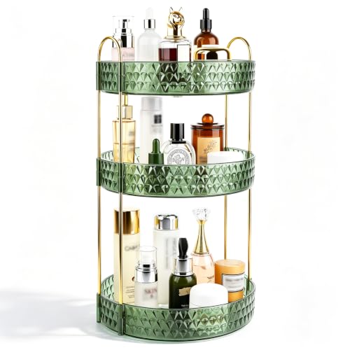 Large Capacity Rotating Makeup Organizer Perfume Stand Holder, 3 Tier Green - color: Green, size: 3 Tier (Standard)