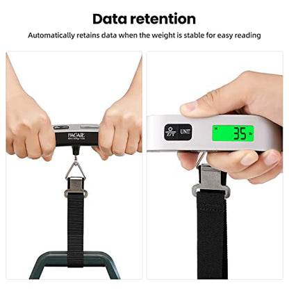 BAGAIL Digital Luggage Scale, 110lbs Hanging Baggage Scale with Backlit LCD Display, Portable Suitcase Weighing Scale, Travel Luggage Weight Scale with Hook, Strong Straps for Travelers - color: Ash Silver