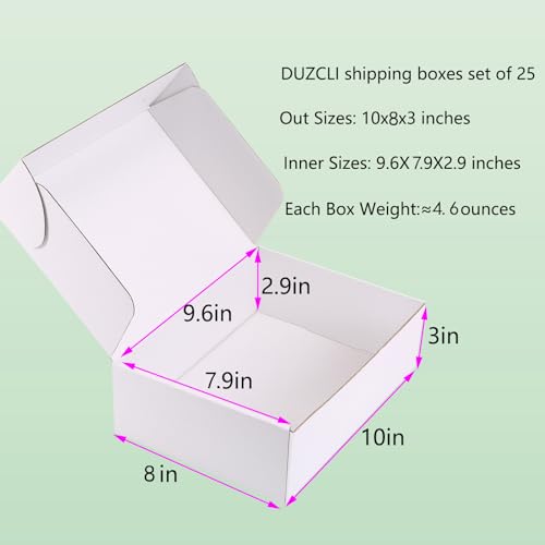 10x8x3 White Shipping Boxes for Small Business, Packing, 25 Pack - color: White, size: 10x8x3 inch