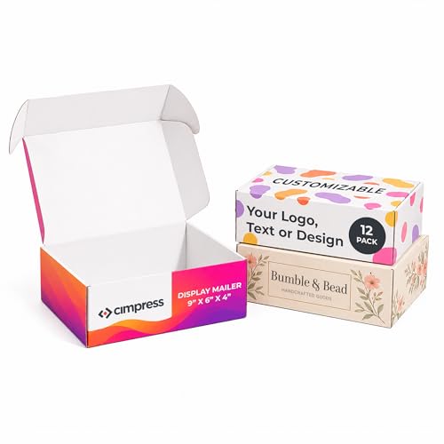 Personalized Mailer Box, Add Logo or Text, 9" x 6" x 4", 12 Pack, White Cardboard Gift Box, Medium Corrugated, Shipping Boxes for Small Business, Custom Packaging, Subscription Box - size: 9" x 6" x 4"