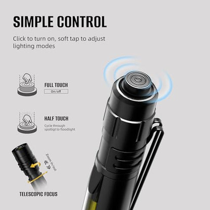 HOKOILN Rechargeable Pen Light, 800LM Dual Beam Flashlight 2 Pack