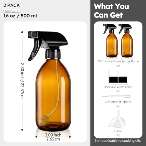 Tecohouse 360° 16 OZ Amber Glass Spray Bottles 2 Pack - color: Amber
