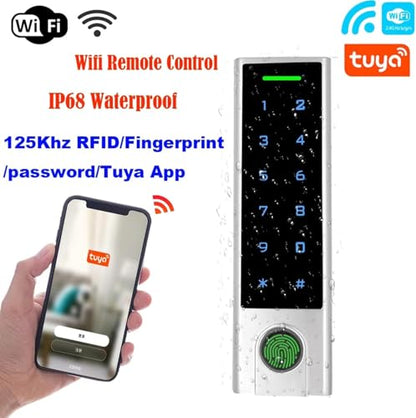 Backup Battery Supported Phone APP Remote Open Metal Case Weatherproof Biometric Fingerprint RFID Keypad Access Control System 600LB Magnetic Lock Smart Tuya App Remote PIN Code - size: Fingerprint Remote Manage Keypad
