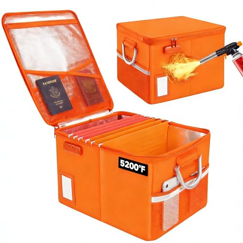 TOMKID Fireproof File Cabinet with Lock, Fireproof Document Organizer Collapsible File Box Filing Cabinet with Handle for Letter Legal Folder Certifications (Orange-Upgrade) - color: Orange-Upgrade