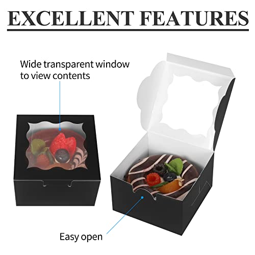 KPOSIYA 60pcs Small Cookie Boxes with Window, 4x4x2.5 Balck Bakery Box - color: Black, size: 60