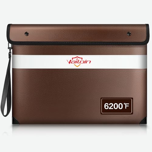 Vailoin 6200°F Fireproof Document Bag, 8 Layers of Heat Insulated Materials - color: Brown, size: 13.9"x10.6"
