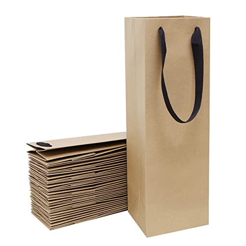 Aimyoo 20 Pack Brown Wine Bottle Bags Bulk 4x4x14 inch, Kraft Paper Gift Bags with Handles Champagne Alcohol Retail Bag - color: Brown - 4x4x14 inch, size: 20 count (4x4x14 inch)