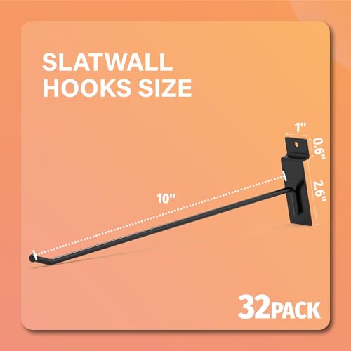 HUHOLE 32PC 10 Inch Slatwall Hooks Steel Hangers - style: Slatwall Hooks 10 Inch