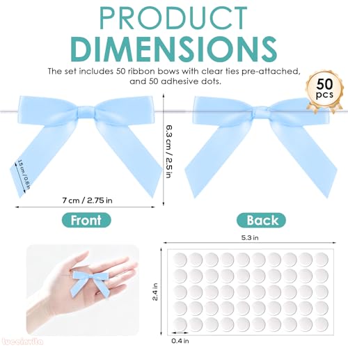 2.5" Baby Blue Satin Ribbon Bows (50 Packs) - color: Baby Blue, size: 2.5 Inch - 50pcs
