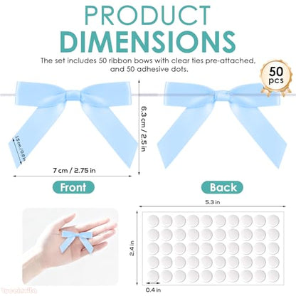 2.5" Baby Blue Satin Ribbon Bows (50 Packs) - color: Baby Blue, size: 2.5 Inch - 50pcs