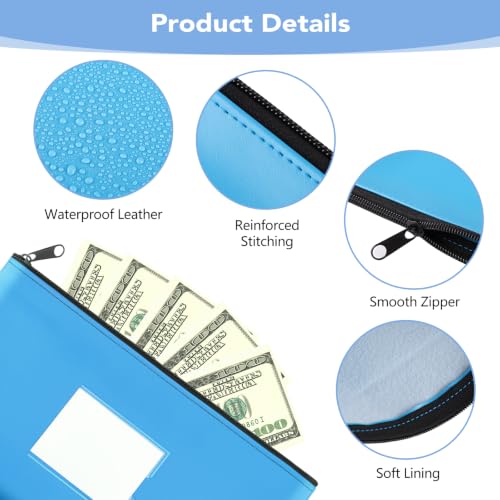 4 Pack Money Bags With Zipper, Pu Leather Cash Pouches, 11 x 6 In - color: Dark Colors