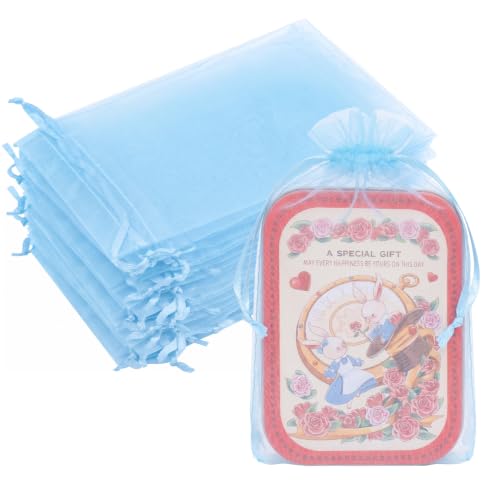 Crweety 50PCS Organza Bags 6x9 Baby Blue Small Gift Bags Mesh Drawstring - color: Baby Blue