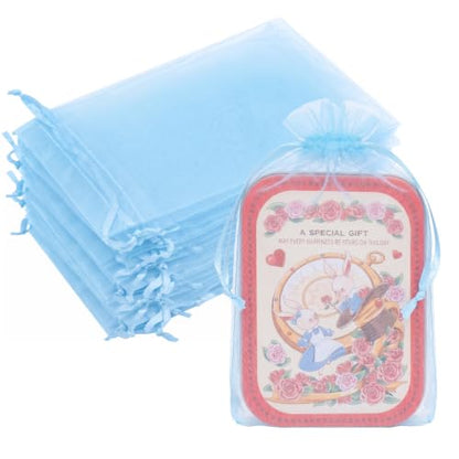 Crweety 50PCS Organza Bags 6x9 Baby Blue Small Gift Bags Mesh Drawstring - color: Baby Blue