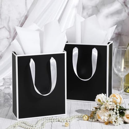 Yeaqee 50 Pcs Metallic Paepr Gift Bags Bulk with Handles,Black White - color: Black White