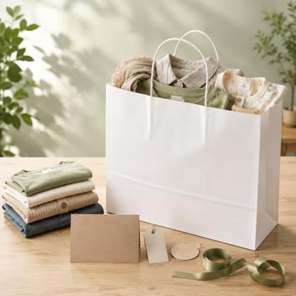MESHA Gift Paper Bags White Large 16x6x12 100 Pack,Kraft Bags with Handles - color: White