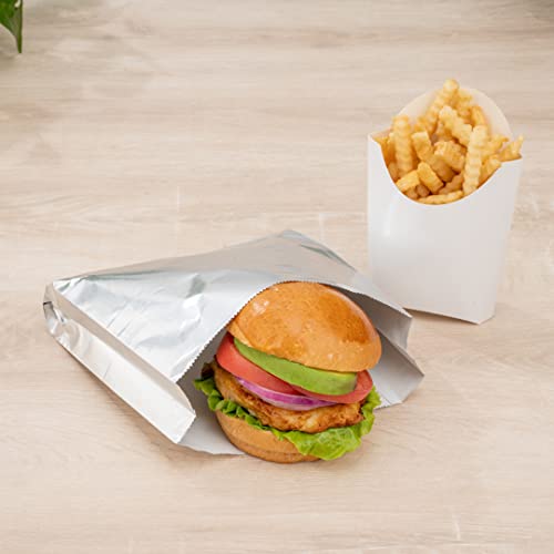 Restaurantware-Bag Tek 7.9 x 1.7 x 7.9 Inch Foil Lined Bags, 100 Greaseproof Foil Food Wrappers - Freezable, Non-Vented, Silver Paper Hot Sandwich Bags, Keeps Food Warm, For Hot And Cold Foods - size: 7.8"