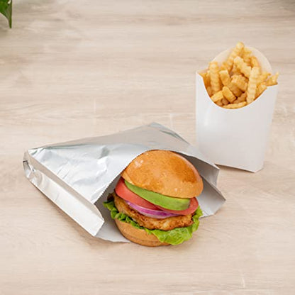 Restaurantware-Bag Tek 7.9 x 1.7 x 7.9 Inch Foil Lined Bags, 100 Greaseproof Foil Food Wrappers - Freezable, Non-Vented, Silver Paper Hot Sandwich Bags, Keeps Food Warm, For Hot And Cold Foods - size: 7.8"