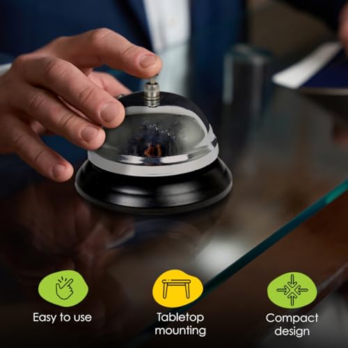 Desk Tech Classic Chrome Desk Bell, Chrome Silver Finish with Black Plastic Base, Perfect for Reception, Office, Classroom, Restaurant Waiting Area, and Service Counter, 3.5" D x 3" H