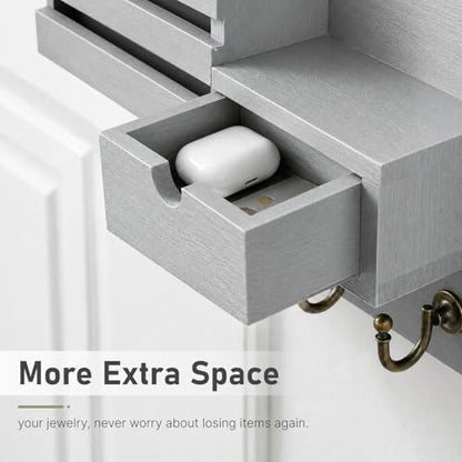 FifthQuarter Key Holder for Wall with Drawer and 6 Sturdy Hooks, A-Grey - color: A-Grey