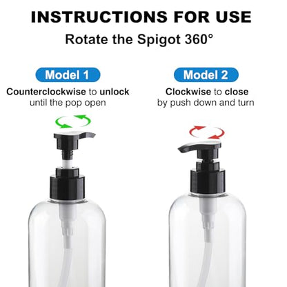Empty Pump Bottles Dispenser 12.85oz/380ml Clear 2 Pack