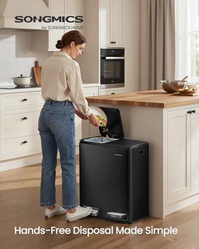SONGMICS Trash Can, 2 x 8 Gallon (2 x 30 L) Double Compartment - color: Black, size: 2 x 8 Gal.