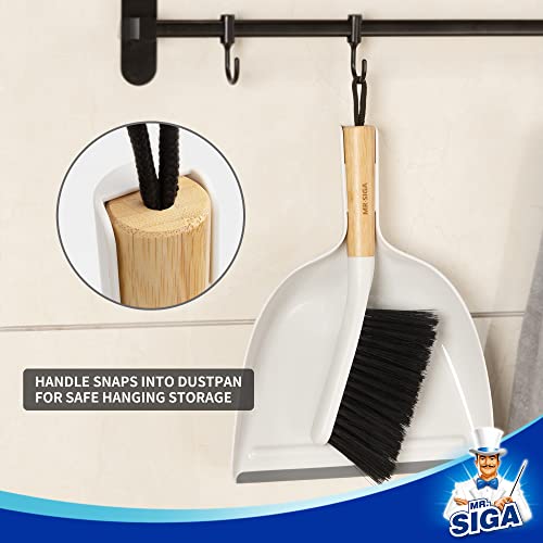MR.SIGA Dustpan and Brush Set, Bamboo Handle, White, 1 Set - color: White