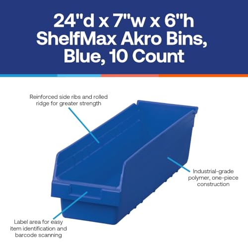 SI Shelving Inc. 24" d x 7" w x 6" h ShelfMax Akro Bins, Blue, 10 Count