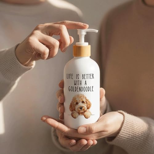 Goldendoodle Dog Glass Soap Dispenser with Pump - color: Goldendoodle