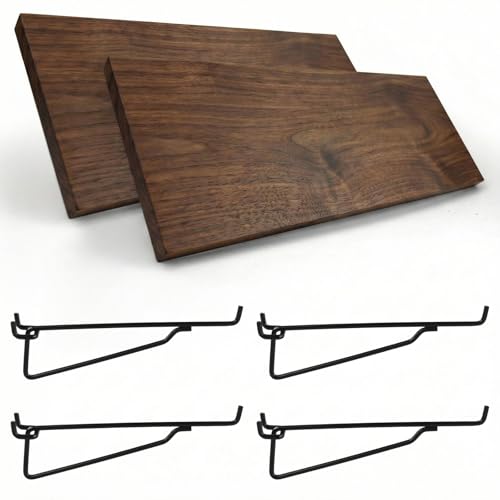 Wood Pegboard Shelves with Brackets 2 Pack Peg Board Wall Storage (Brown) - color: Brown
