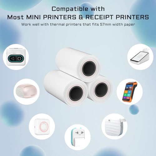 57x30mm Thermal Paper White 10 Rolls, Non-Adhesive Thermal Paper Roll for Mini Printer Instant Camera Printer Refill