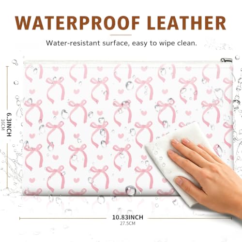 Money Bag with Zipper, Cute PU Leather Cash Bags, Portable Bank Bag Money Pouch for Cash, Coins, Checks, Receipts, Invoices Cosmetics Tools, Deposit Bag for Office Travel, Pink Ribbon - color: Pink Ribbon