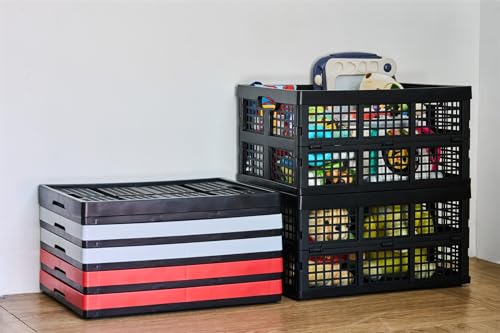 Aebeky 3-Pack Plastic Collapsible Storage Crates-30L,Foldable Plastic Crates for Storage (Black) - color: Black
