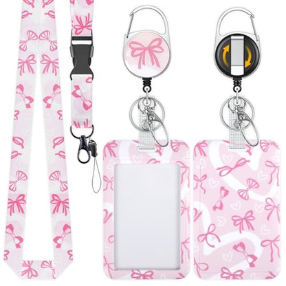 Uniclife Fashionable Sliding Badge Holder Bowknot Pattern with Reel - color: Pink Bowknot-vertical