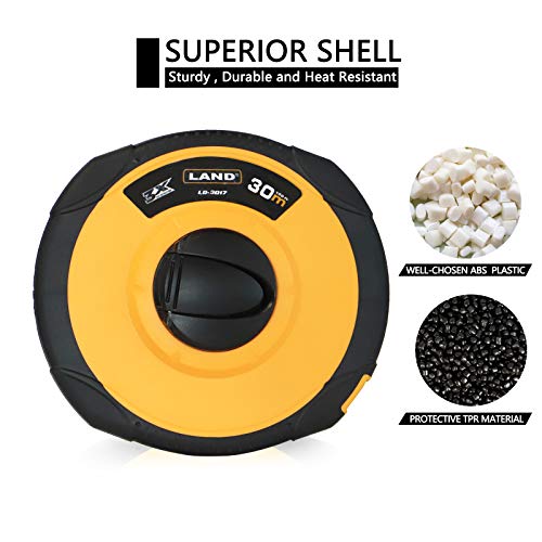 LAND 100FT/30M Fiberglass Tape Measure - Dual-Inch/Metric Scale, Lightweight & Durable, Portable Long Measuring Tape for Construction, Surveying, Landscaping - size: 30 m