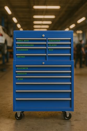 Magnetic Toolbox Labels, 11 Pack, Tool Chest Drawers, USA Made (Green) - color: Green