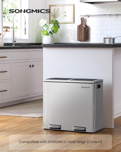 SONGMICS Trash Can, 2 x 6.3-Gallon Stainless Steel Step Bin, Soft Closure - color: Silver, size: 2 x 6.3 Gal.