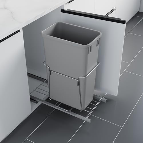 Dowell B15 Aluminum Base Wastebasket Pullout with Door Mount and 50Qt/13Gal Plastic Bin (4012 0115+50) - size: Single Pull-Out - 50Qt