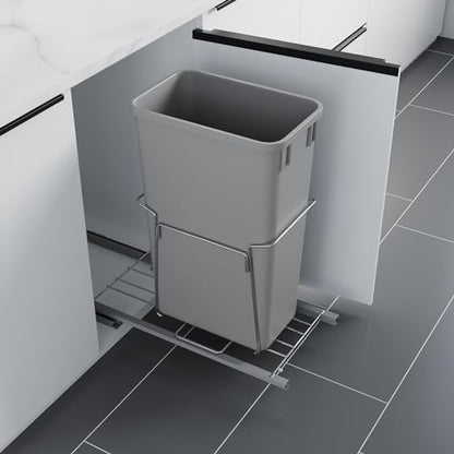 Dowell B15 Aluminum Base Wastebasket Pullout with Door Mount and 50Qt/13Gal Plastic Bin (4012 0115+50) - size: Single Pull-Out - 50Qt