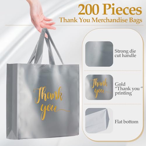 Teling 200 Pcs Thank You Shopping Bags with Handle,Silver Gray - color: Silver Gray