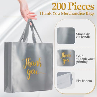 Teling 200 Pcs Thank You Shopping Bags with Handle,Silver Gray - color: Silver Gray
