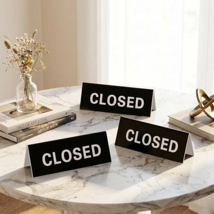 Lewtemi 3 Pcs Closed Desk Sign 3 x 8 Inch Double Sided Closed Tent Sign ABS Engraved Tabletop Display Symbol Black White Letter for Checkout Office Hotel Retail Counter Workspace