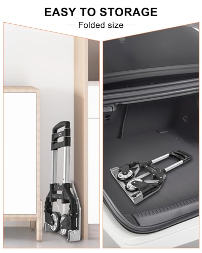 Folding Hand Truck, Dolly Cart with Wheels Foldable, Luggage Cart - color: Sliver