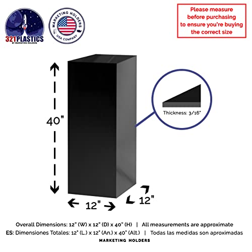 Marketing Holders Tall Column Glossy Black Platform Display Box 12 x 12 x 40 Sculpture Pedestal Museums Artifacts Cube Elevating Acrylic Showcase Stand Expos Event Memorials Wedding Receptions - size: 12"w x 12"d x 40"h