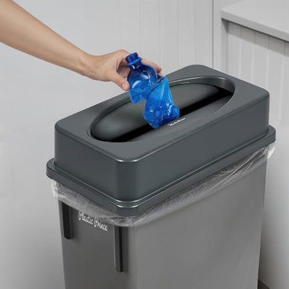 PLASTIC PRINCE 23 Gallon Slim Trash Can with Swing Lid Commercial Gray Rectangular Garbage Can with Drop Shot Lid Waste Bin with Double Flip Top for Restaurant Home Kitchen Office - style: Gray Trash Can with Swing Lid